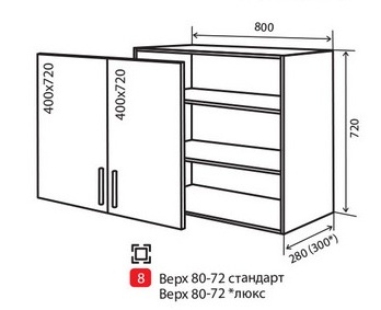 В8 Тумба витрина 2Д 80 1*/2* верх